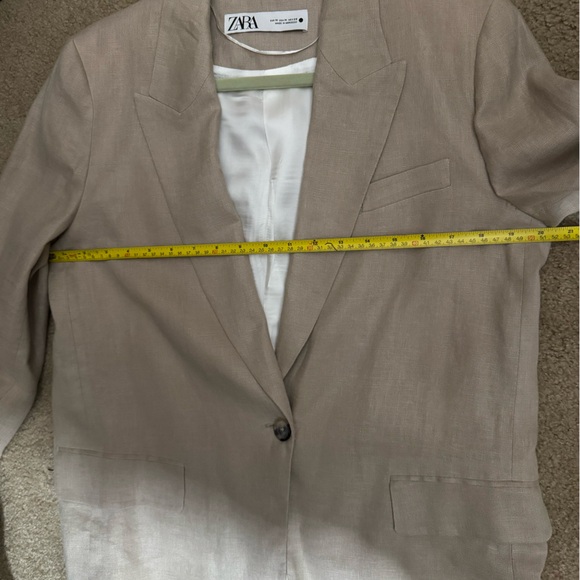 ZARA STRAIGHT CUT LINEN BLAZER OVERSIZED BOYFRIEND STYLE JACKET TAN SIZE MEDIUM - Picture 6 of 7